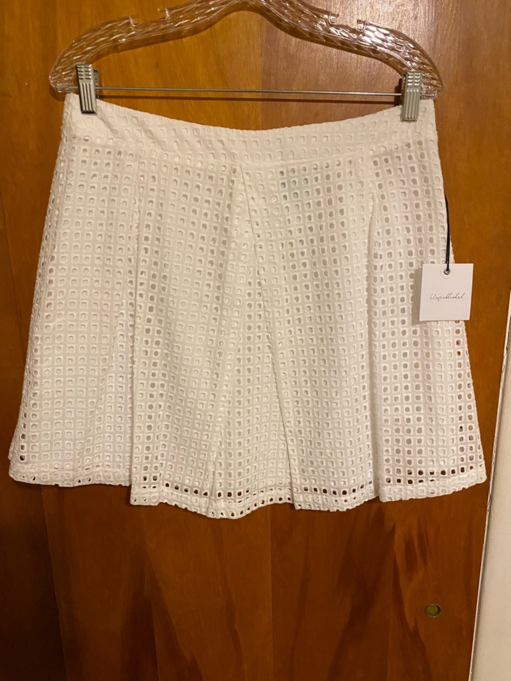 Unpublished Stitch Fix White Eyelet Flare Circle Pleated Lined Cotton Mini Skirt
